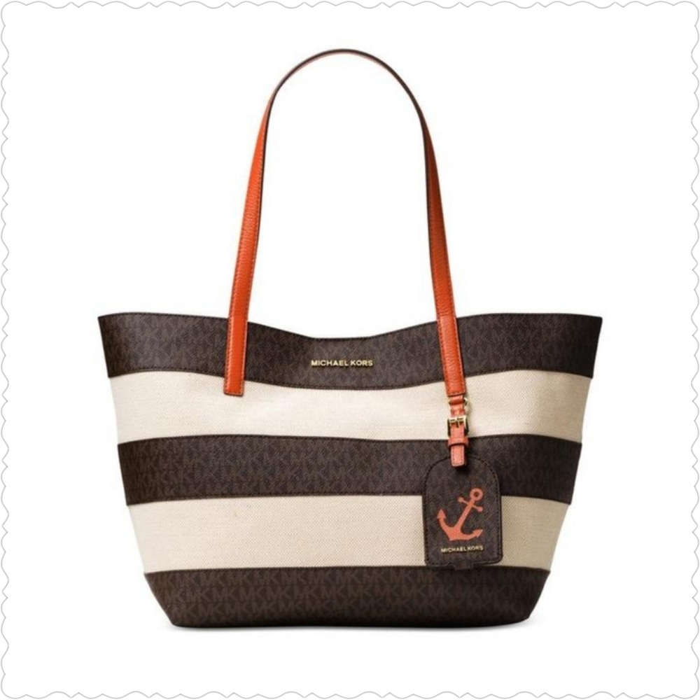 MICHAEL KORS Illustrations Monogram Striped Canvas Large Tote - Picture 1 of 3